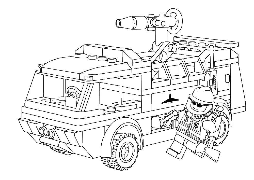 Раскраска Лего конструктор пожарная машина (Лего, конструктор)