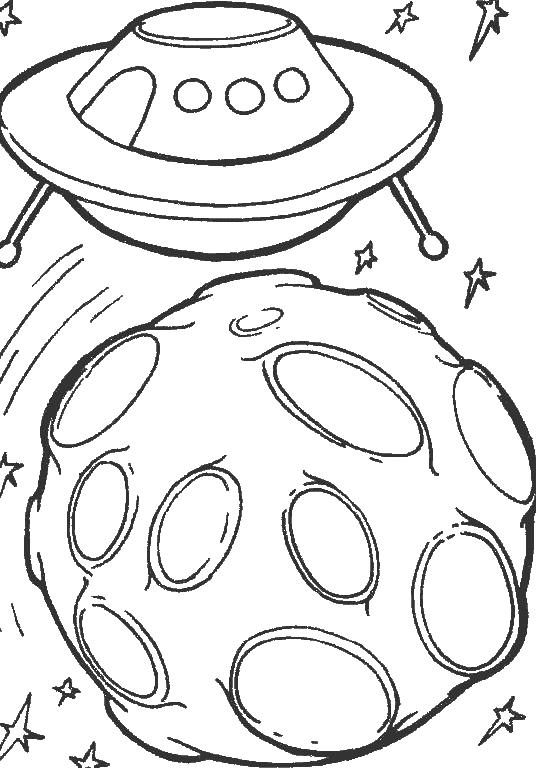 Раскраска с Летающей тарелкой и луной для мальчиков (тарелка, луна)