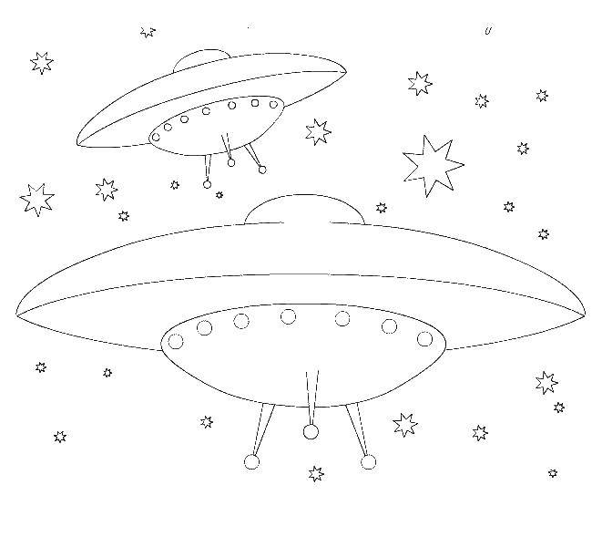 Раскраска космического корабля в космосе (космический, летающие, тарелки, НЛО)