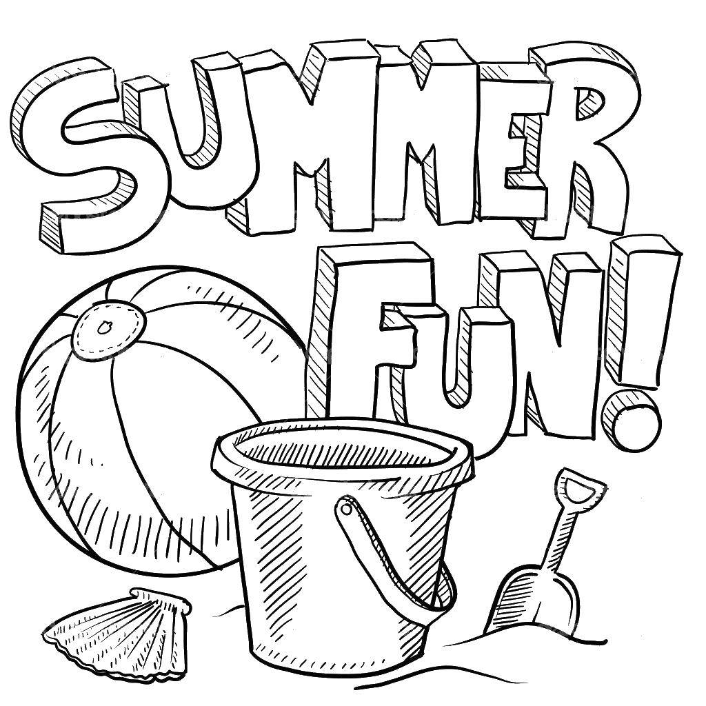 Раскраска с изображением песка, замка, солнца, ведра и лопатки для летнего тематического творчества (лопатка)
