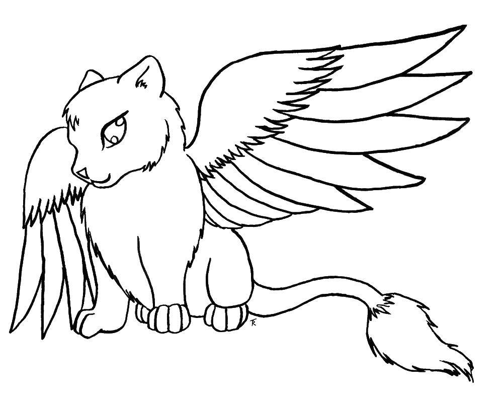 Раскраска: волшебные создания лев с крыльями (волшебные, создания, лев, развивающее, занятие)