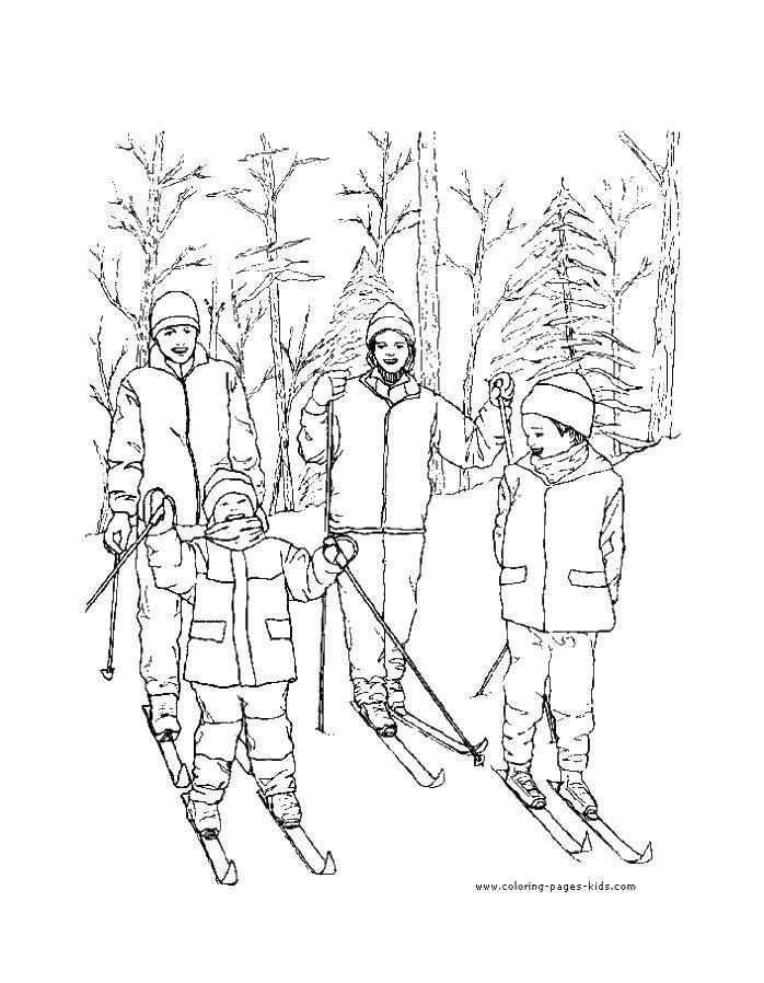 Раскраски лыжи зима для девочек (лыжи, зима)