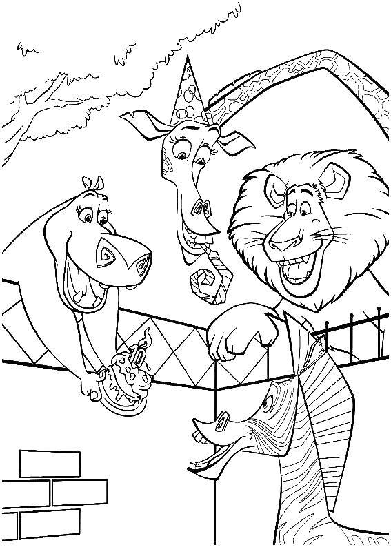 Раскраска из мультфильма Мадагаскар с забавными зверями (мультфильмы, Мадагаскар, звери)