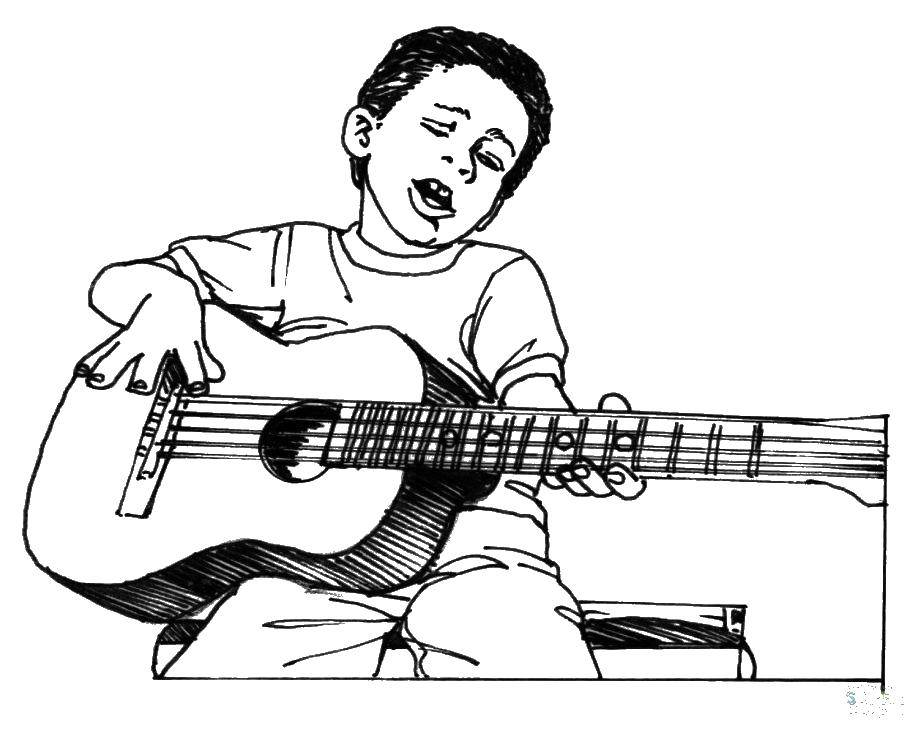 Раскраска с гитарой для мальчика (гитара, мальчик)
