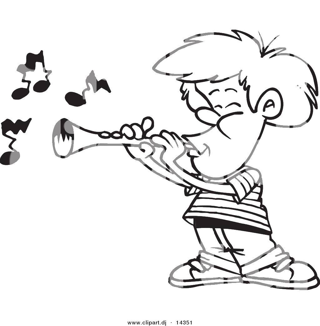 Раскраска с изображением трубы (дети, мальчик, труба)