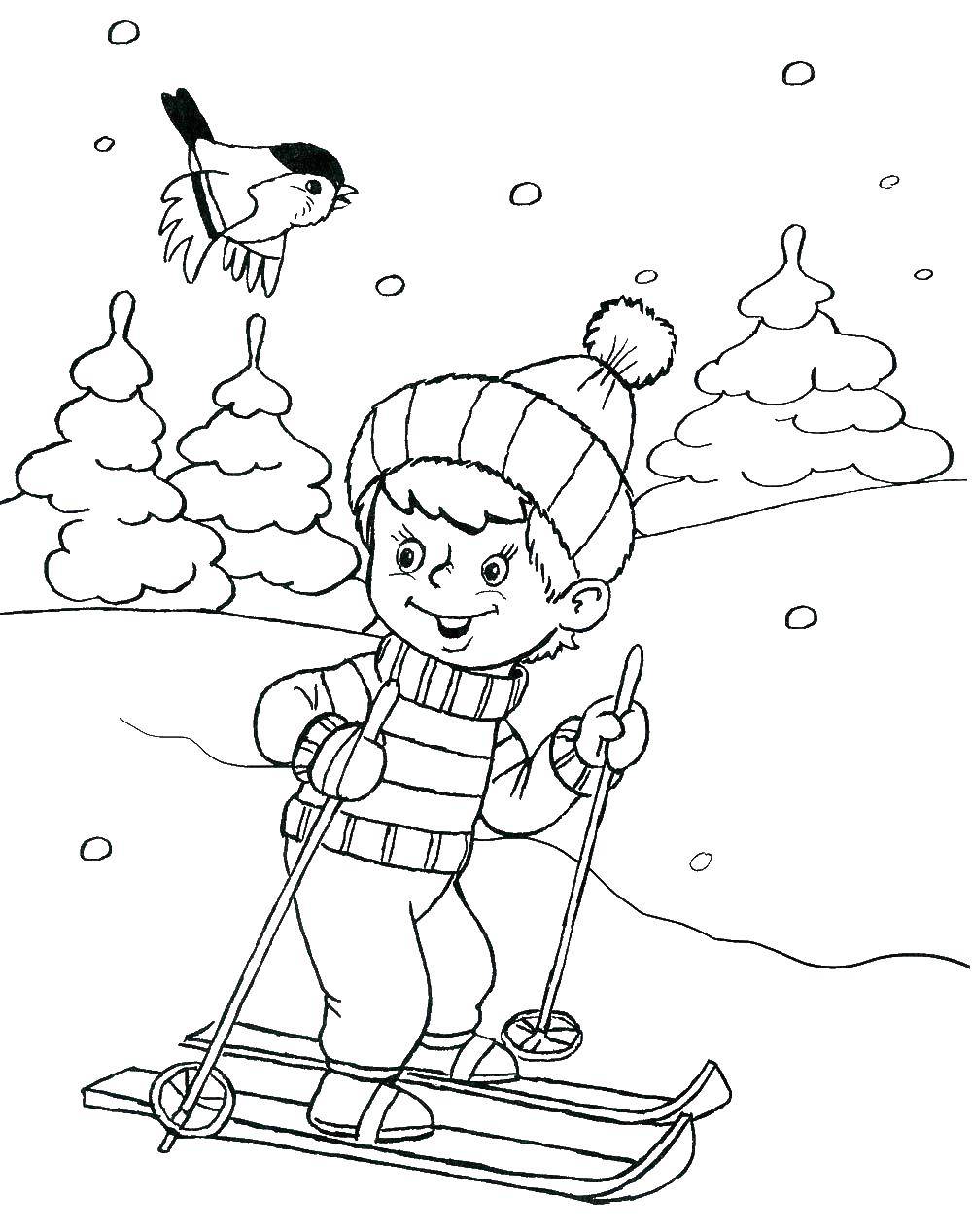 Раскраска Люди на лыжах для мальчика (мальчик, креативность)