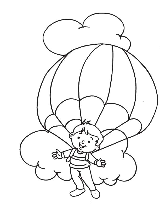 Раскраска мальчика на парашюте в окружении облаков (мальчик)