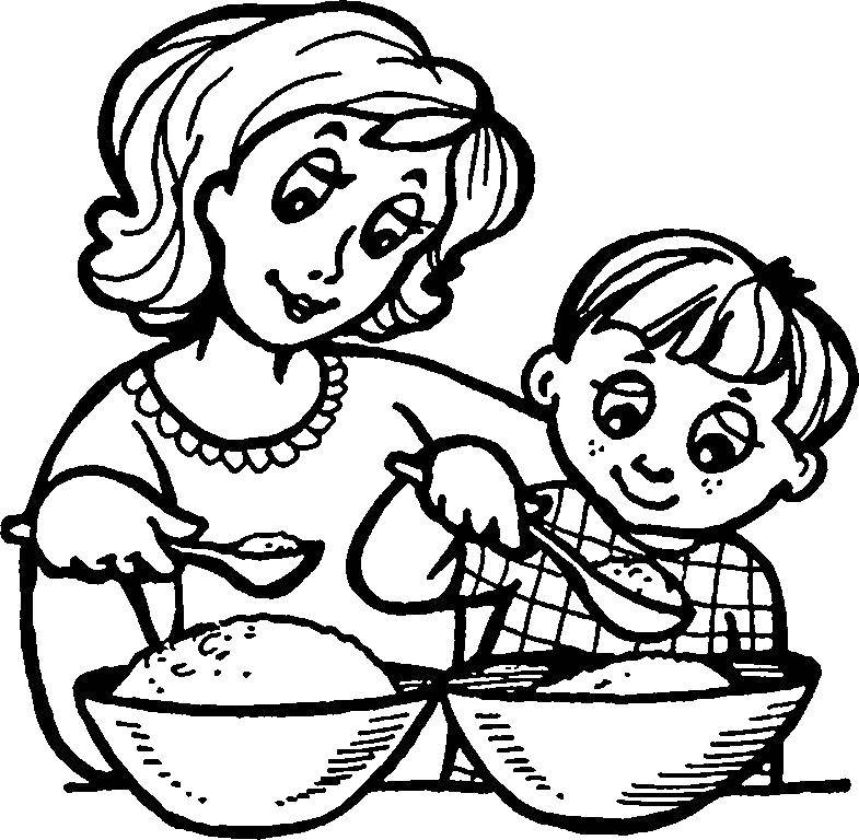 Раскраска для детей с семьей мама и сын (мама, сын)