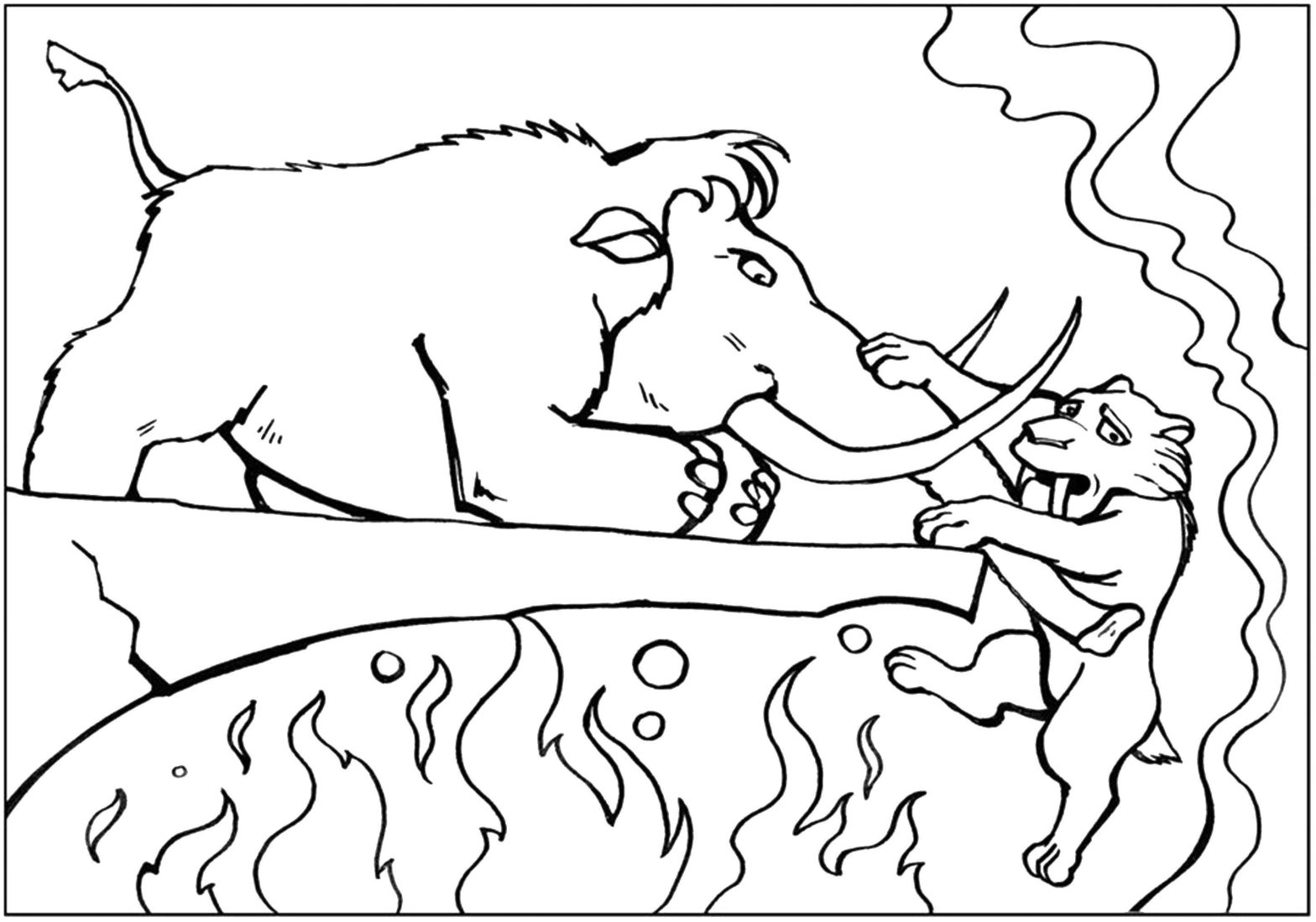 Раскраски с героями Диснеевских мультфильмов (мультфильмы, мамонт, тигр)