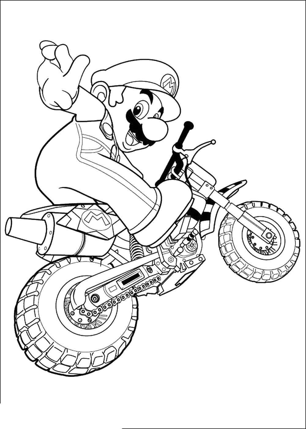 Раскраска Марио на мотоцикле (мотоцикл, игры)