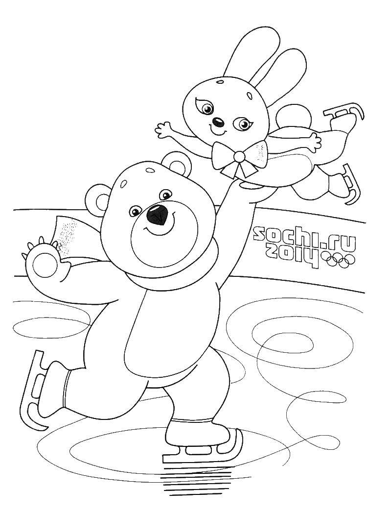Раскраски олимпийские игры медведь, заяц, коньки для детей (игры, медведь, коньки)