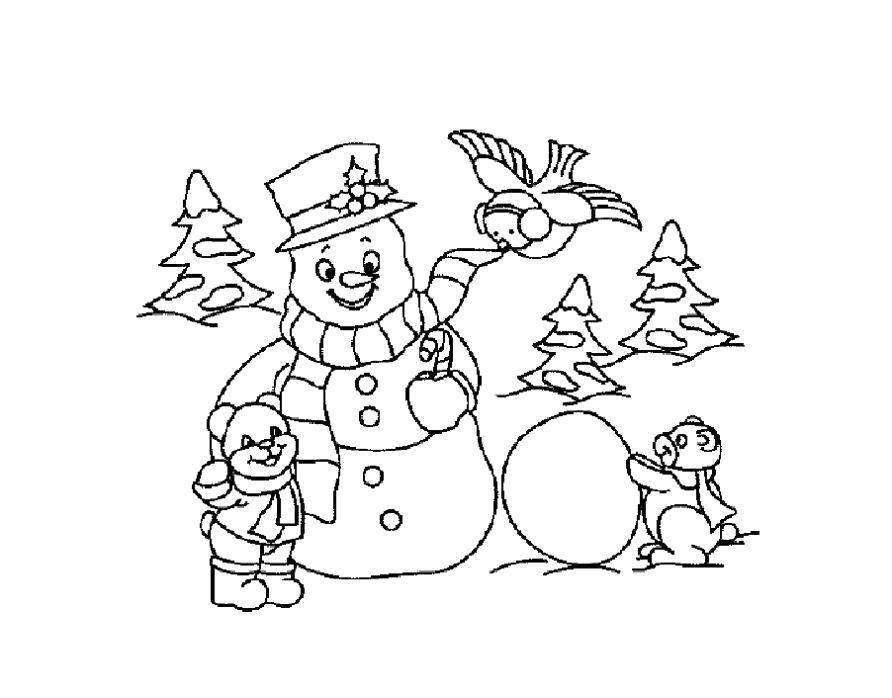 Раскраска Снеговик для детей (Снеговик, дети)
