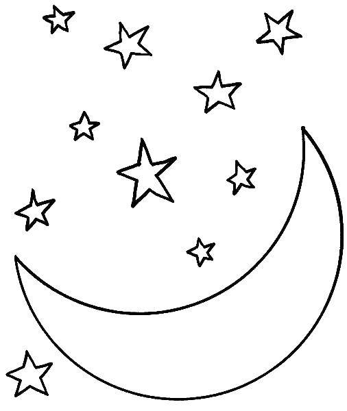 Раскраски на тему Месяц, Звезды, Ночь для детей (месяц, звезды, ночь)