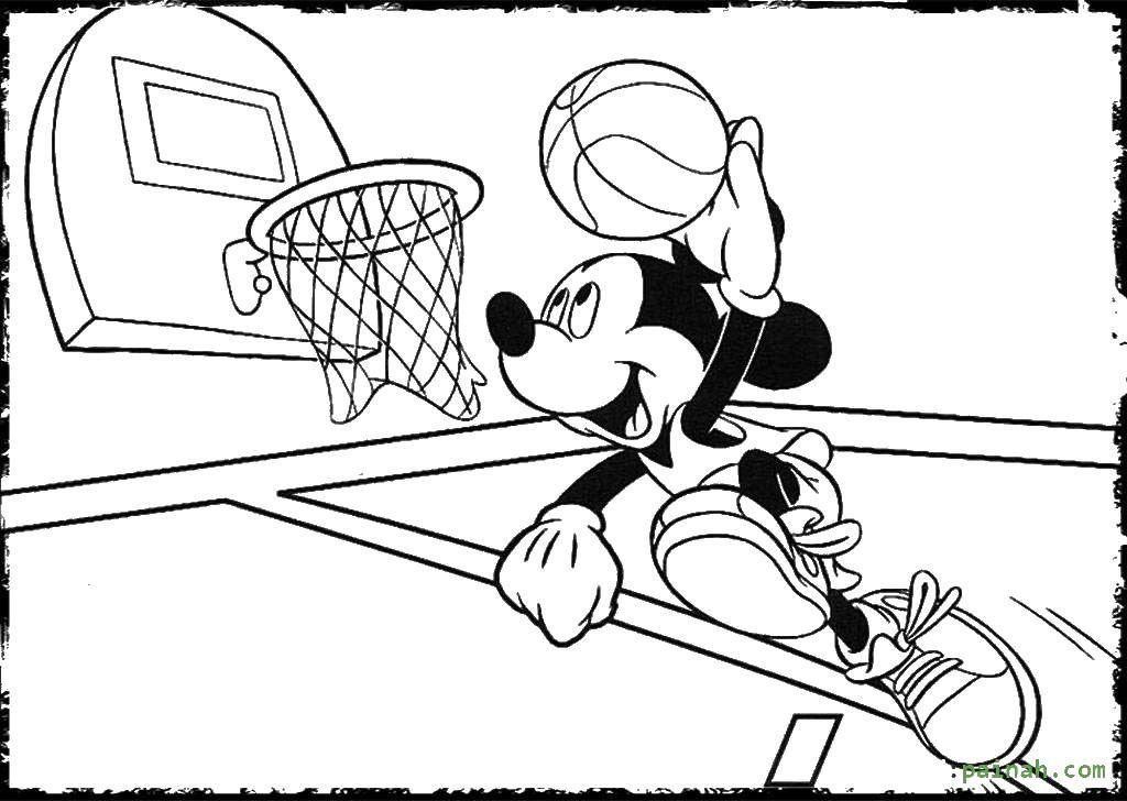 Раскраска Микки Маус играет в баскетбол (баскетбол)