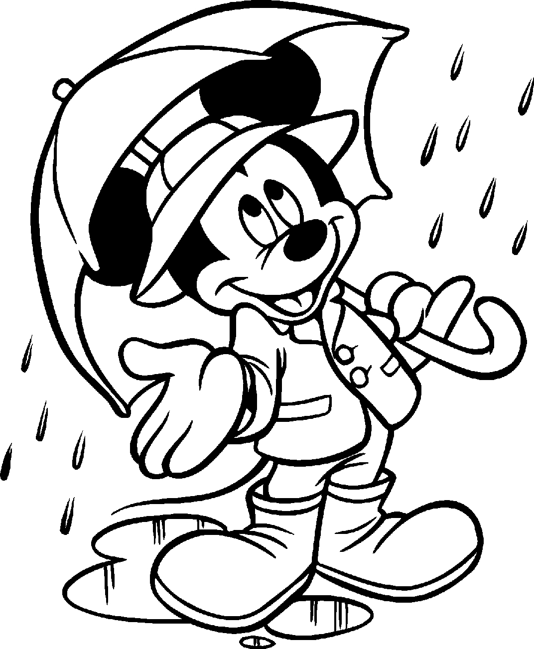 Раскраски Микки Маус под зонтиком в дождь для мальчиков (дождь)