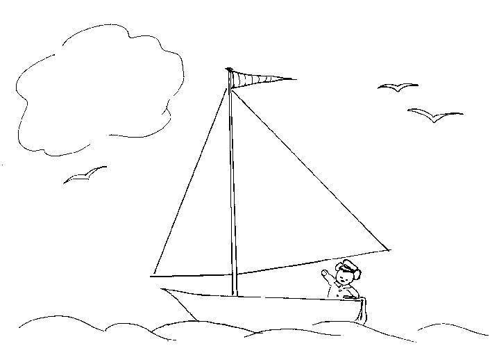 Раскраска морское море с волнами и кораблем для детей (корабль)