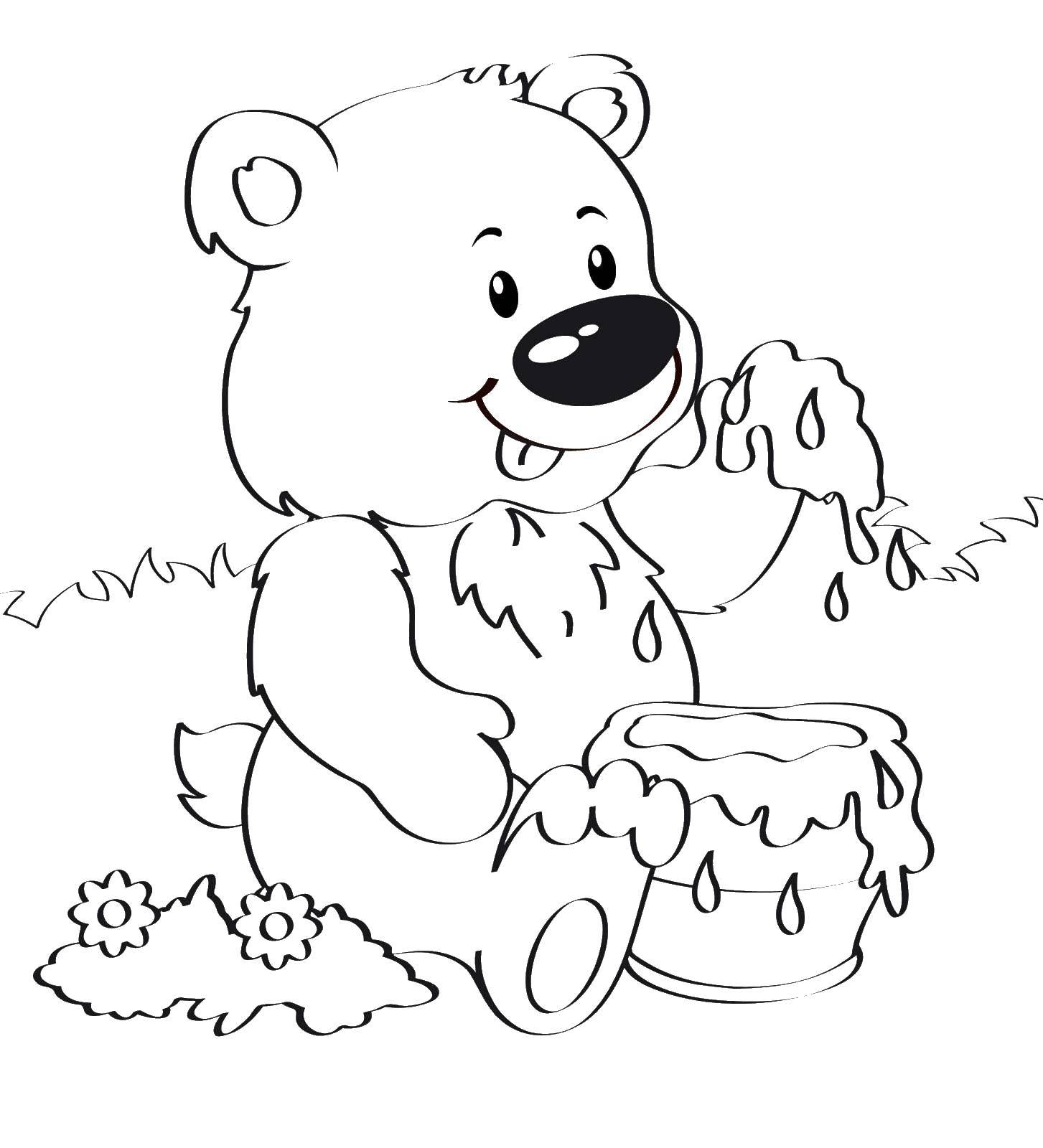 Раскраска медведя, пчел и котят для детей (мишка, выбор)