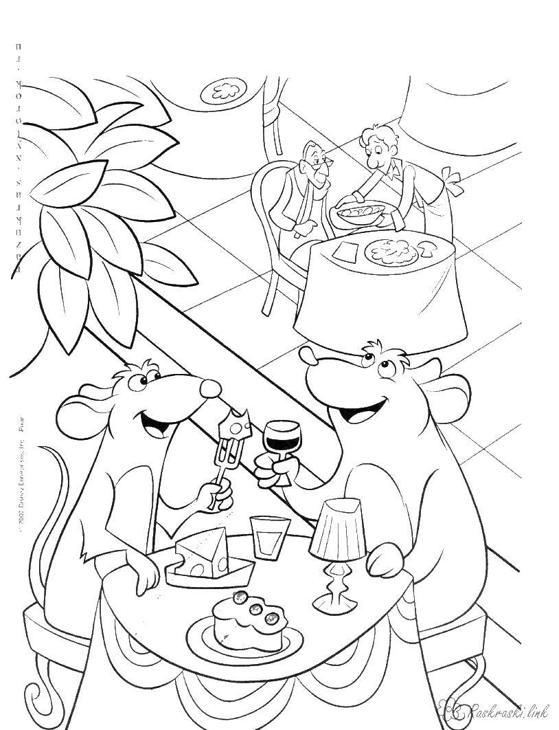 Раскраска Рататуй с мышкой-поваром (повар, мультфильм)