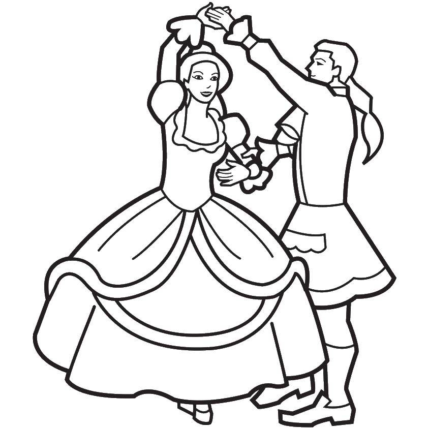 Раскраска Танец с мужчиной и женщиной в платье для детей (мужчина, женщина, платье)