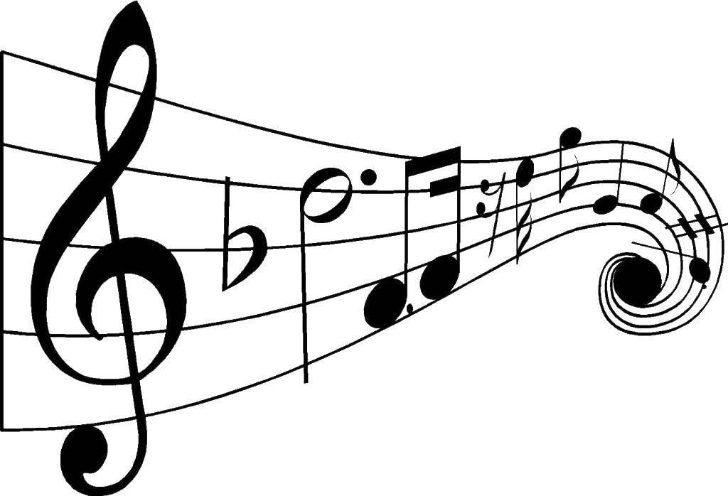 Раскраска с изображением нот и музыкальных инструментов (ноты)