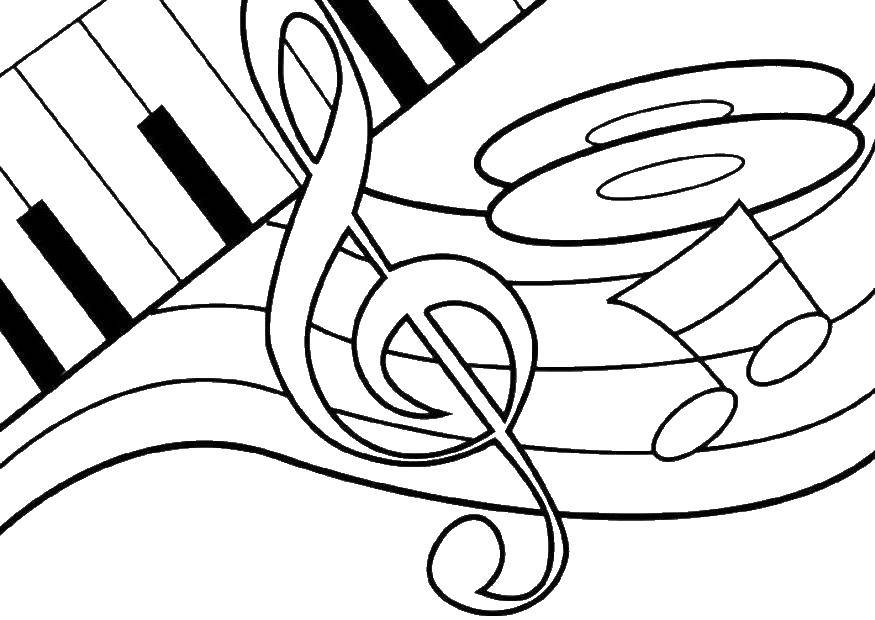 Раскраска с изображением музыкальных нот и инструментов (ноты)