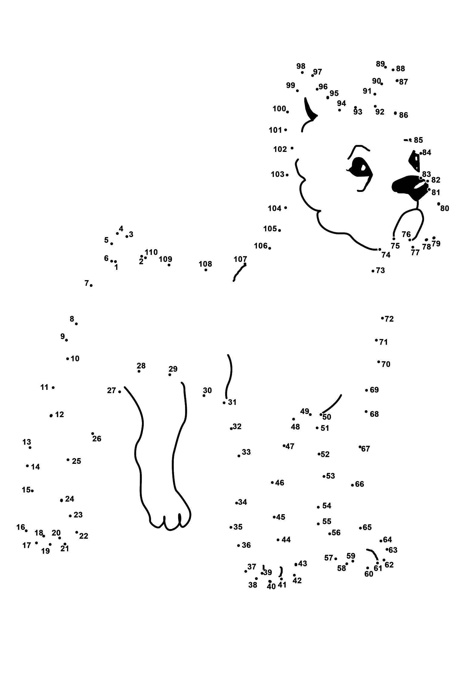 Раскраска с героями мультфильма Ледниковый период по точкам, Образец и цифры (цифры)