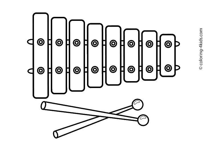 Раскраска музыкальные инструменты ксилофон для детей (ксилофон, инструменты)