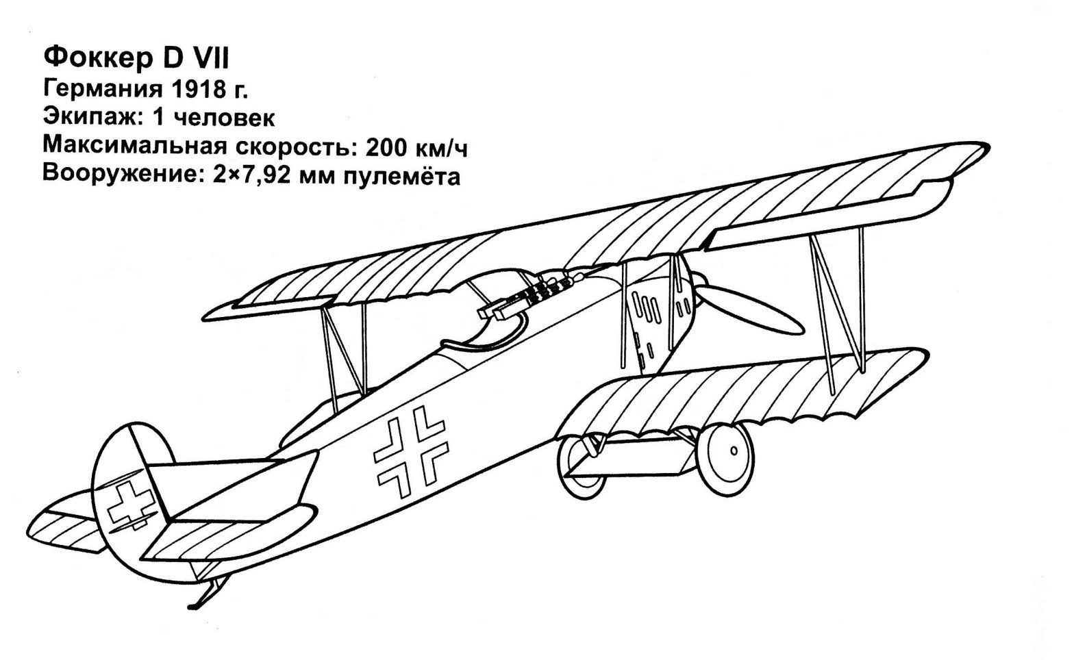 Раскраска немецкого самолета истребителя Фоккер для мальчиков (Фоккер)