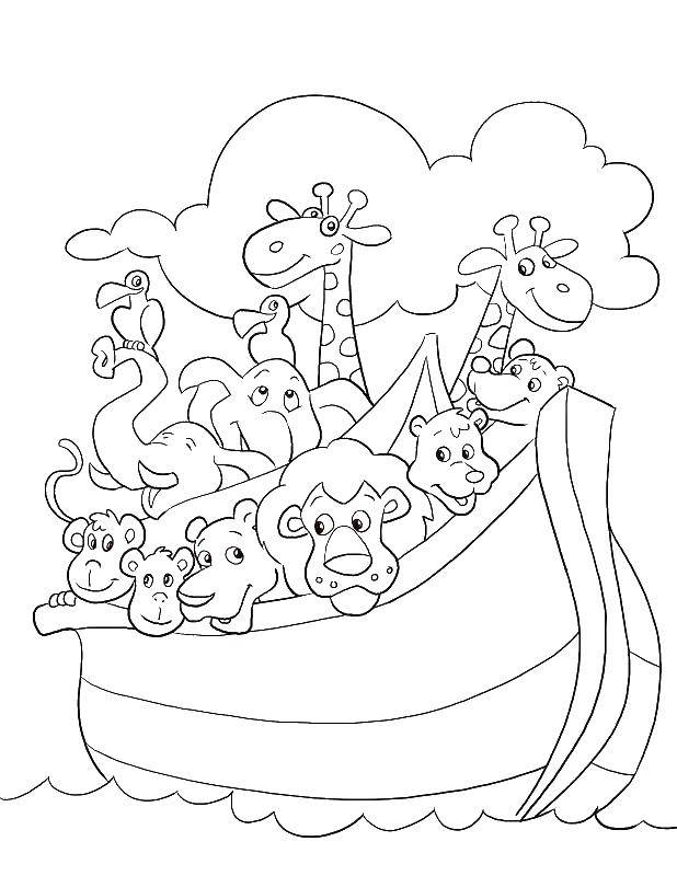 Раскраска с изображением ковчега Ноя и животных (ковчег)