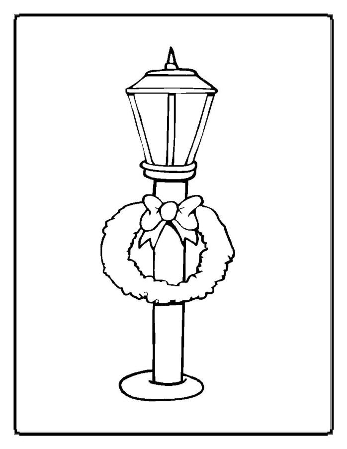 Раскраска новогоднего рождественского венка на фонарном столбе (зима, развивающие, венок)