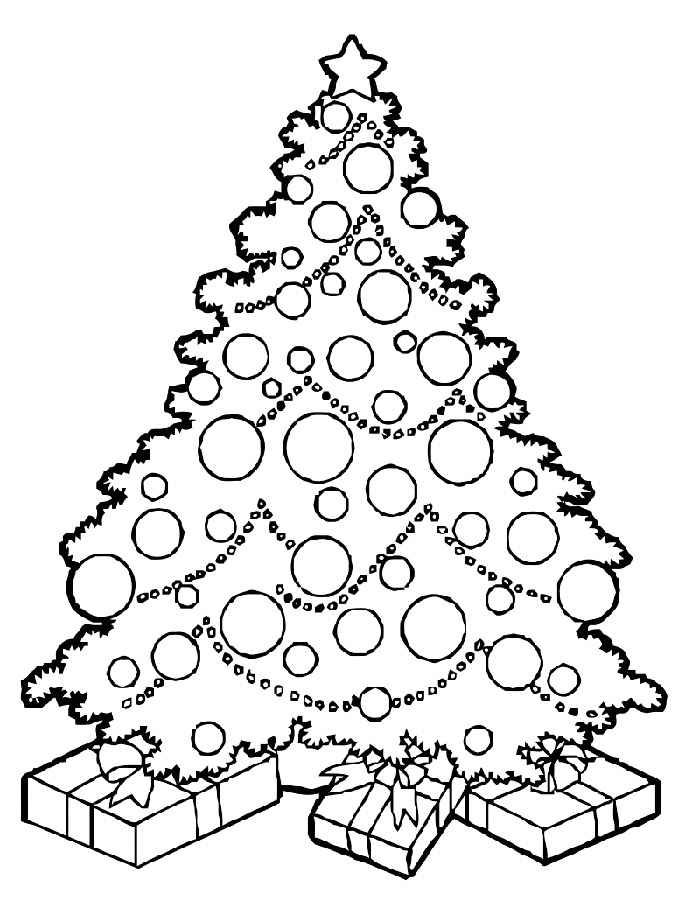 Раскраска новогодней елки с подарками (зима, елка)