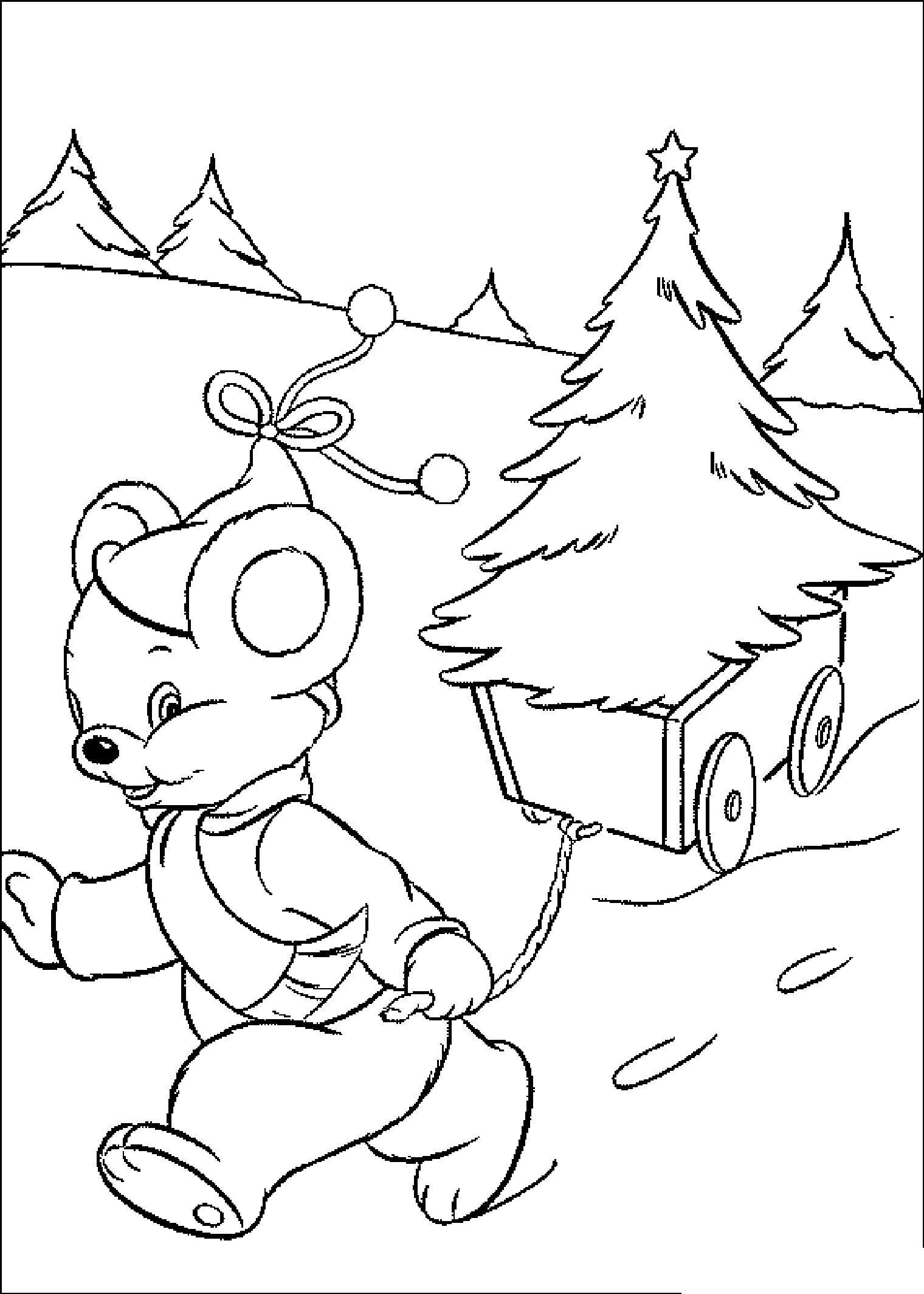 Раскраска зима - мышонок везет елочку домой (зима, мышонок)