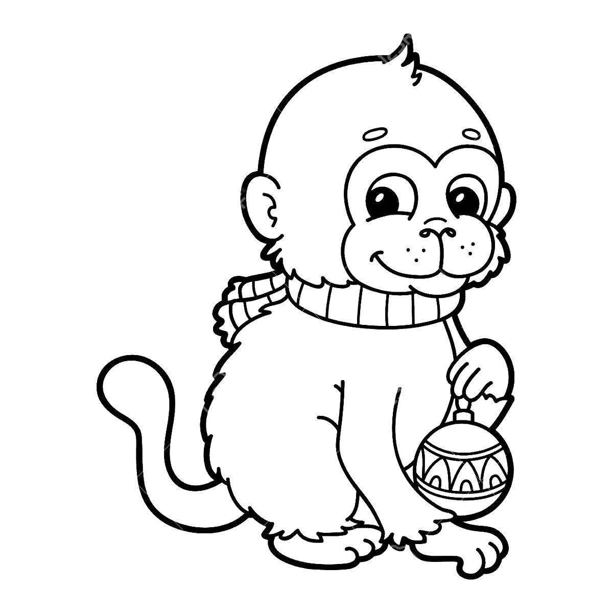 Раскраска обезьяны с бананом для детей (банан, животные)