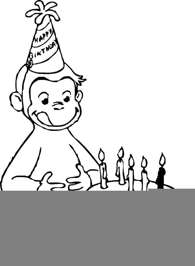 Раскраски обезьянка, торт, свечи (обезьянка, торт, свечи)