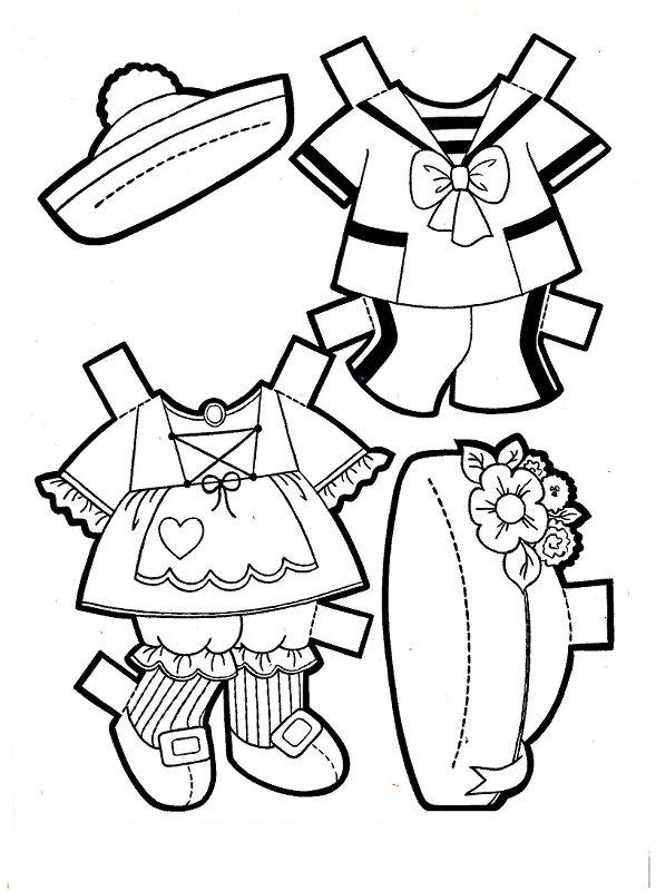 Раскраска одежды для бумажной куклы в черно-белом стиле девочек (одежда, девочки)