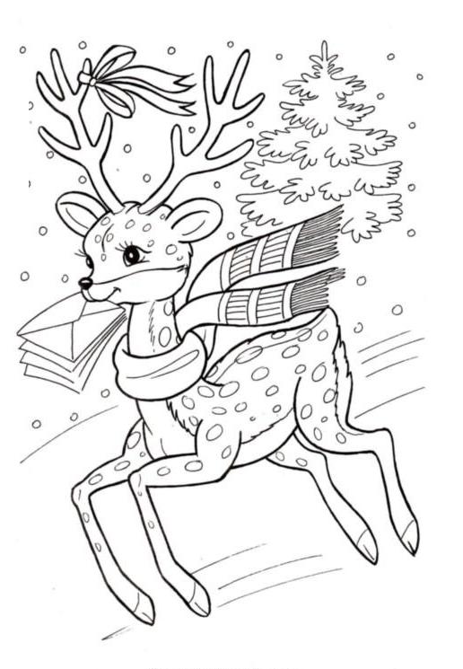 Раскраска олененка с письмом на тему зима (зима, олененок)