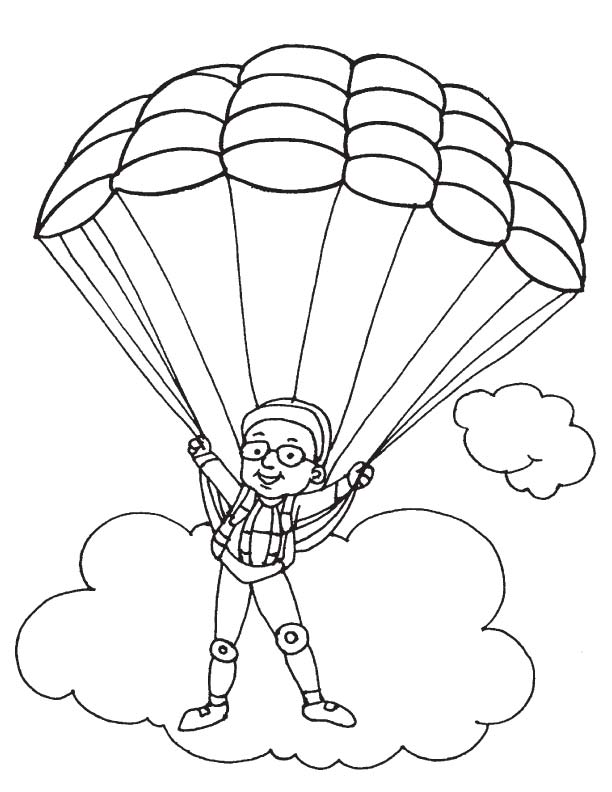 Раскраска Парашютист на облаке для мальчиков бесплатно (парашютист)