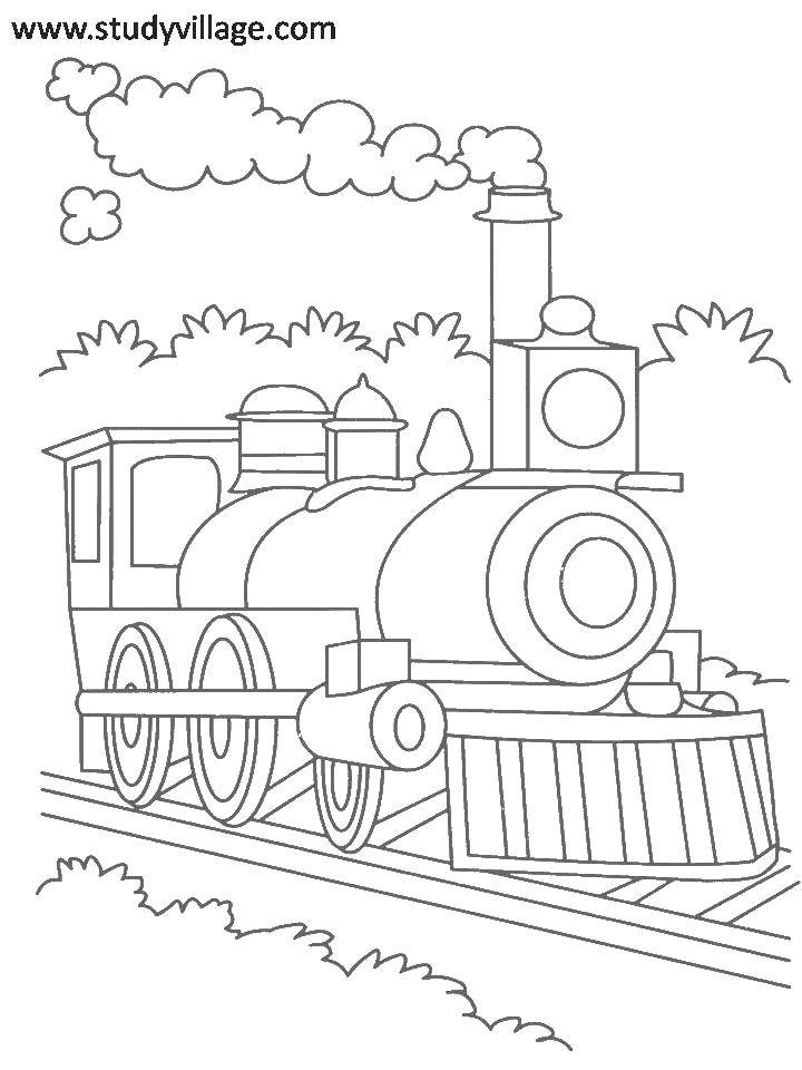 Раскраски паровоз и рельсы для детей (паровоз, рельсы)