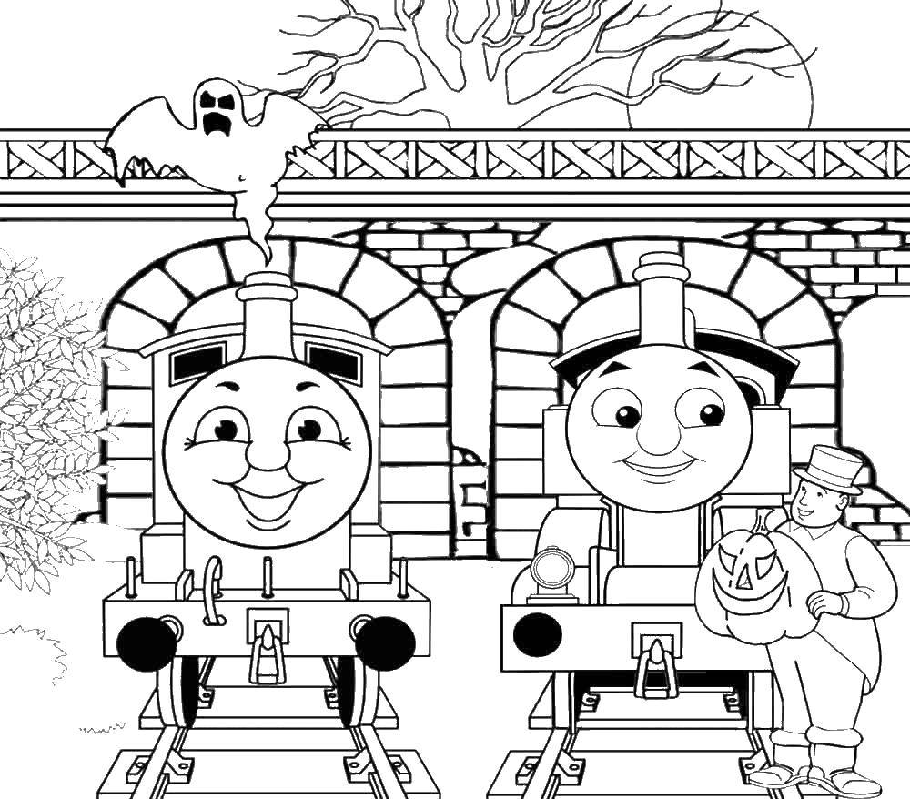 Раскраска паровоза Томаса для детей (мультики, паровоз, Томас, дети)