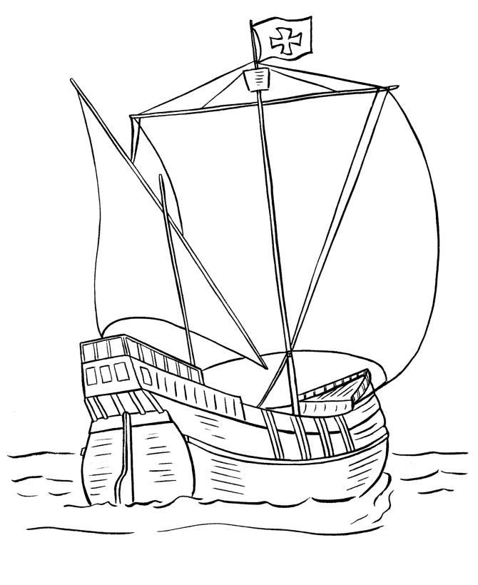 Раскраска парусника с флагом в море для мальчиков (море)