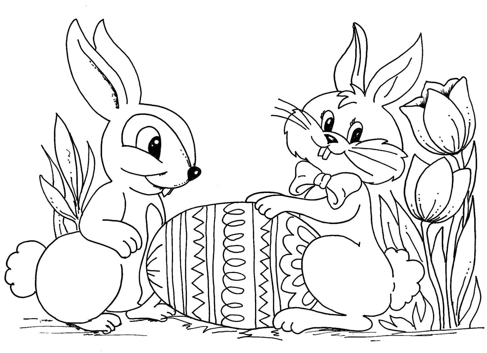 Раскраска с кроликом Пасха, яйцами и узорами (кролик)