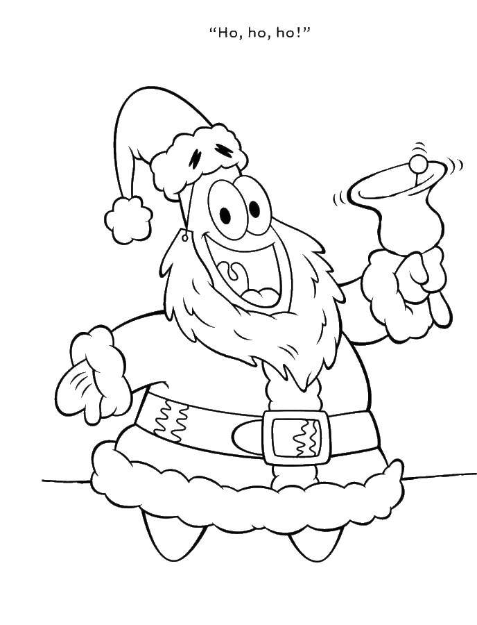 Раскраски Спанч Боб Патрик Санта на Рождество из мультфильмов (Патрик, Санта, Рождество, мультфильмы)