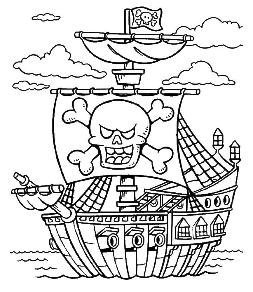Раскраски Пираты на корабле с пушкой для мальчиков (корабль)