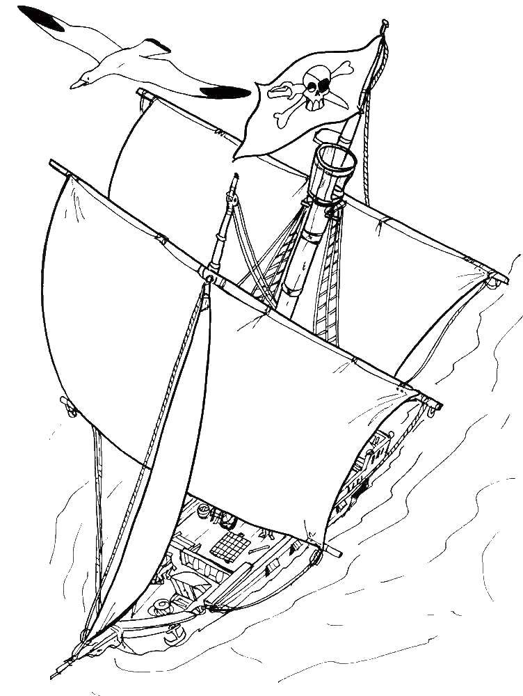 Раскраска Пираты Пират на корабле в море (корабли)