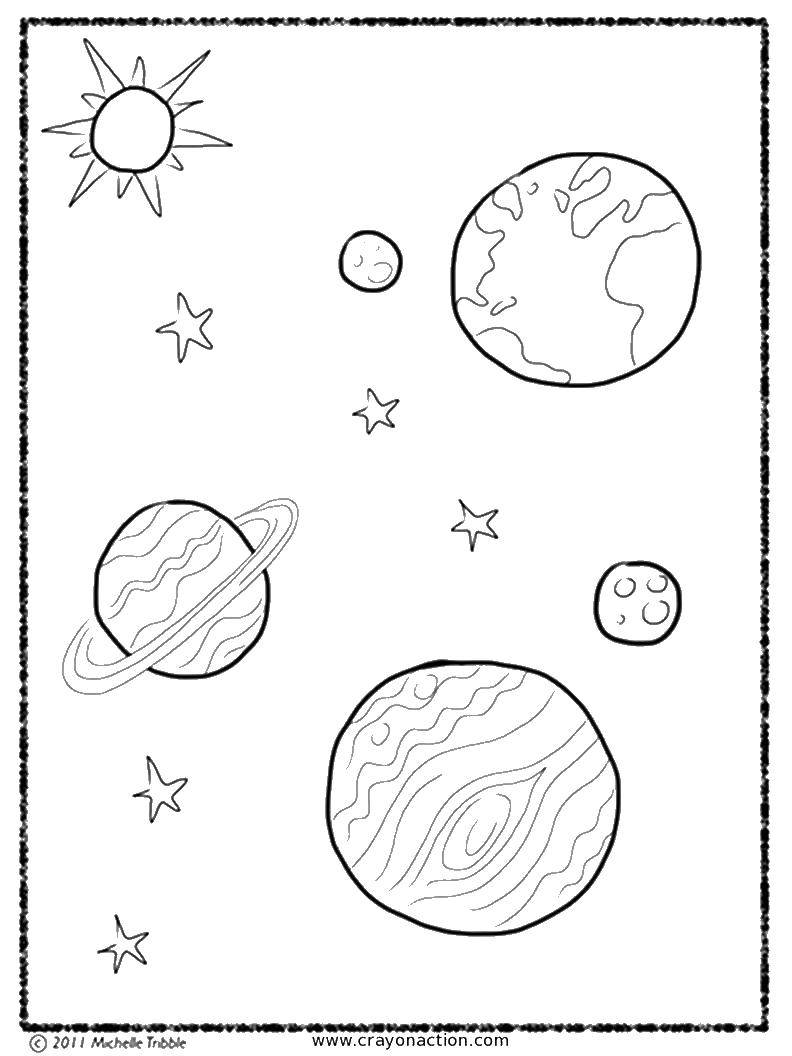Раскраска Космос для детей (планеты, солнце)