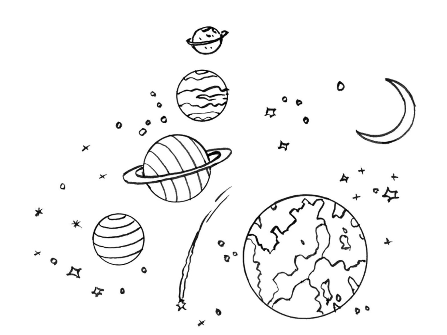 Раскраска космоса для детей (планеты, Галактика)