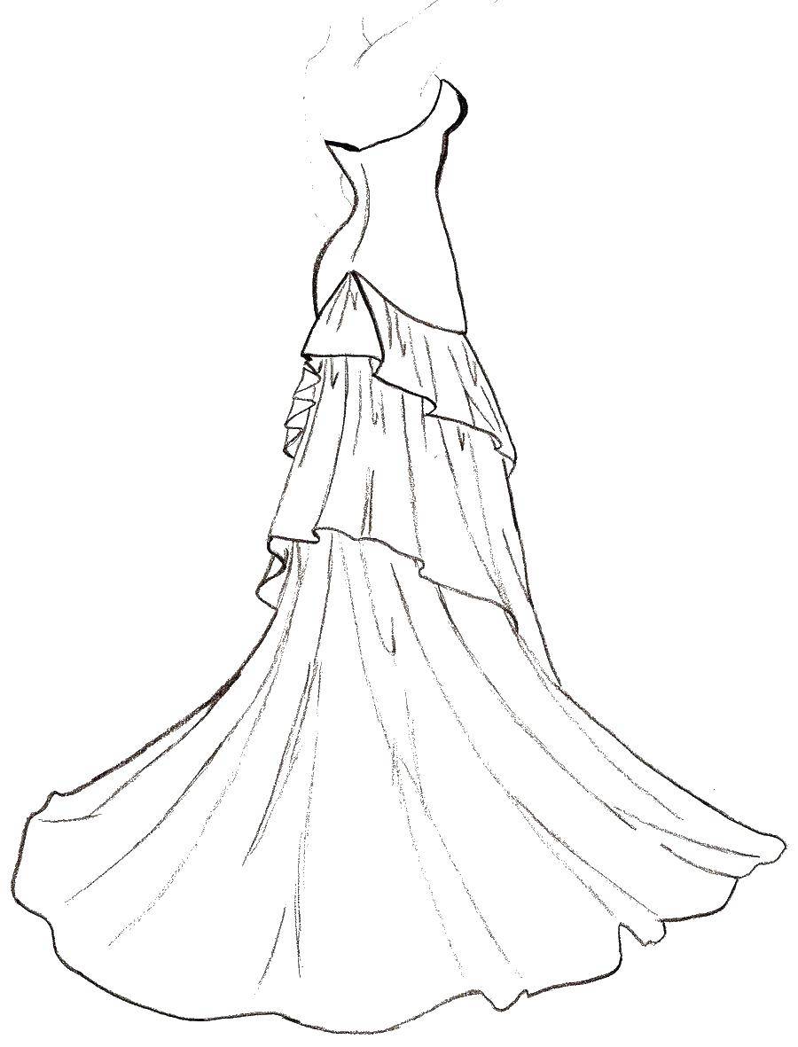 Раскраска платья с шлейфом для девочек (шлейф)