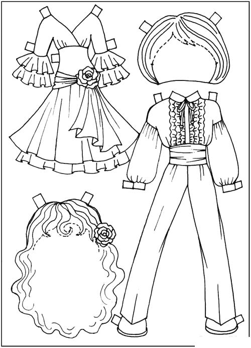 Раскраска для девочки: платья куклы и прически (девочки, платья, куклы, прически)