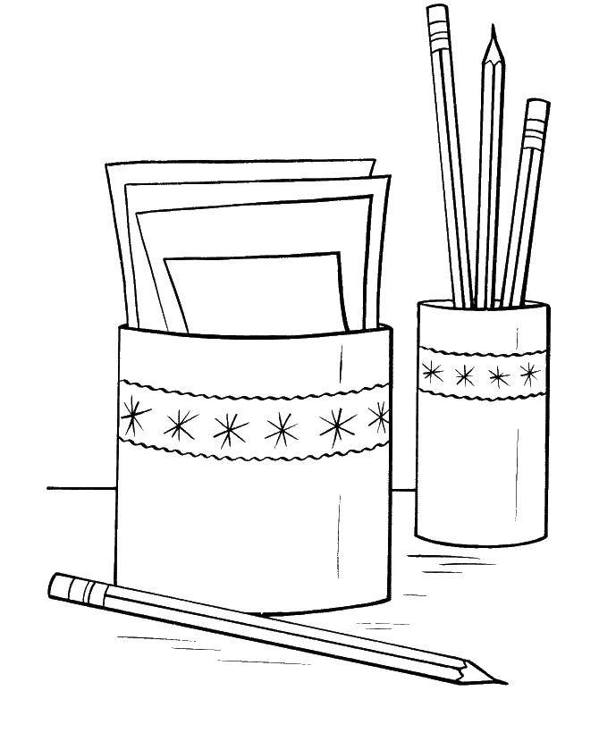 Раскраска карандашница и карандаш для детей (карандашница, карандаш)
