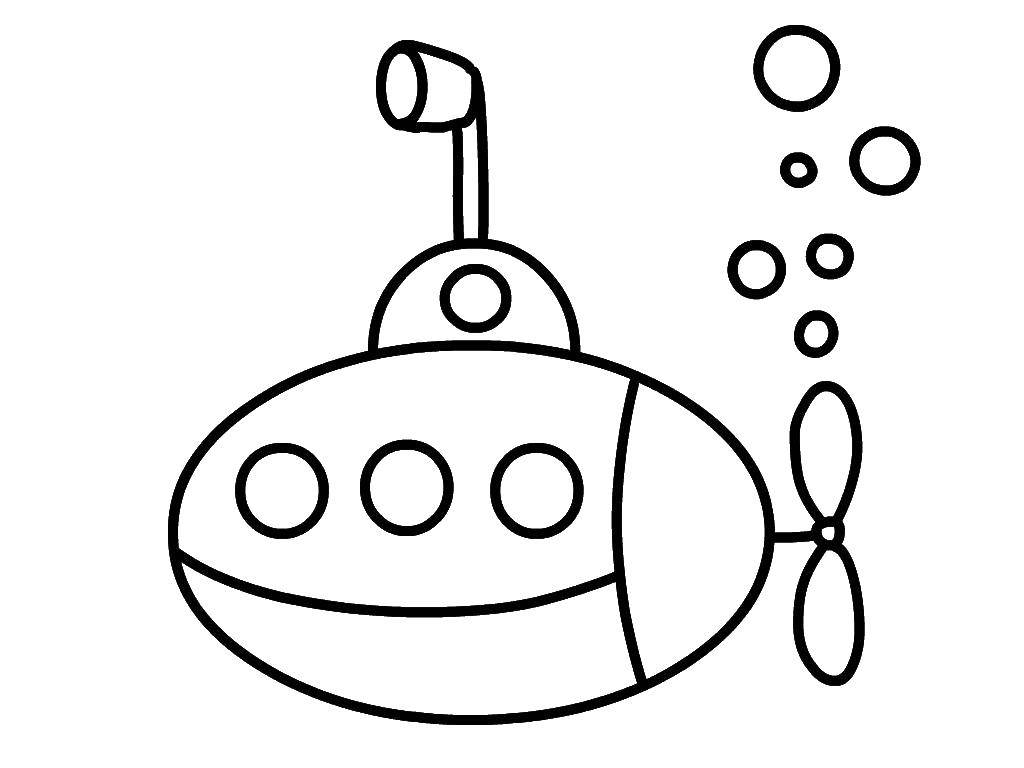 Раскраски для малышей - подводная лодка, вода, пузыри (лодка, пузыри)